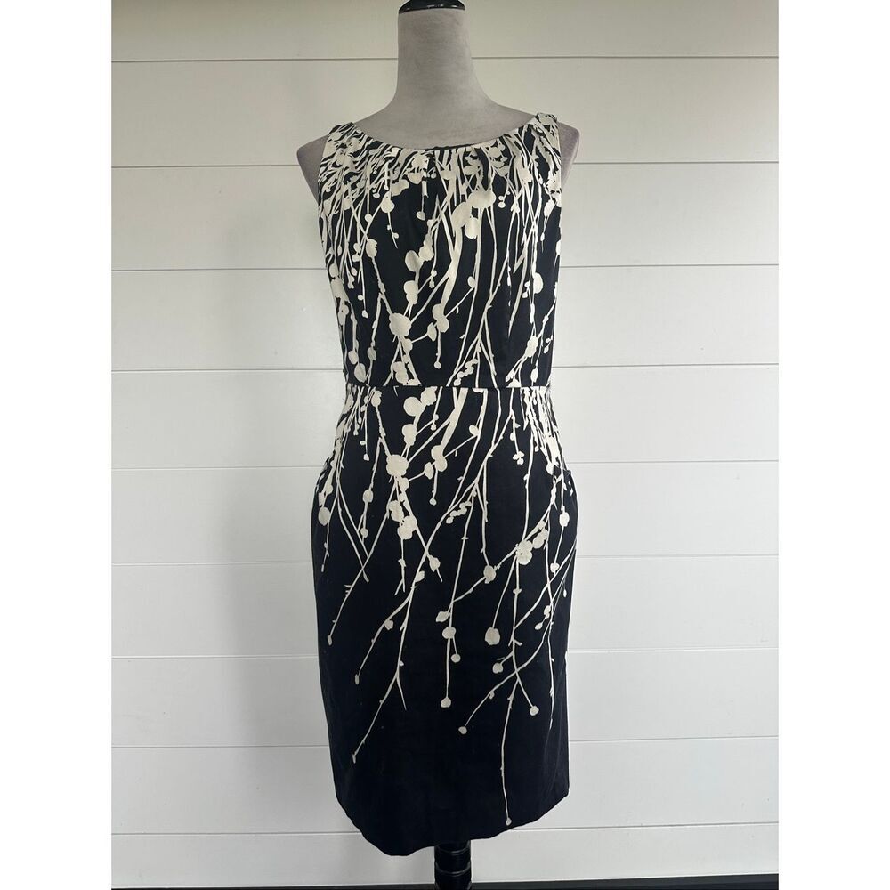 Nine West Black and Cream Floral-Branch Sheath Dress Sz 10